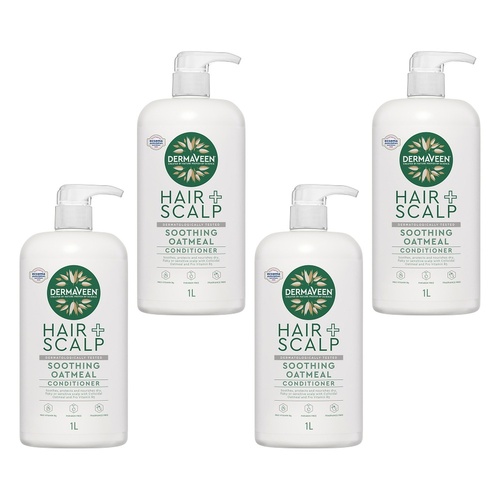 DermaVeen Oatmeal Conditioner for Dry, Flaky or Sensitive Scalps 1L Pack of 4