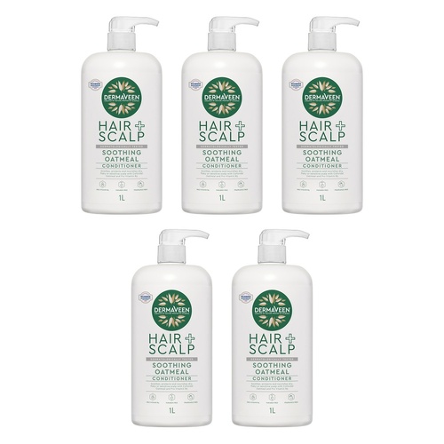 DermaVeen Oatmeal Conditioner for Dry, Flaky or Sensitive Scalps 1L Pack of 5