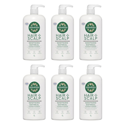 DermaVeen Oatmeal Conditioner for Dry, Flaky or Sensitive Scalps 1L Pack of 6