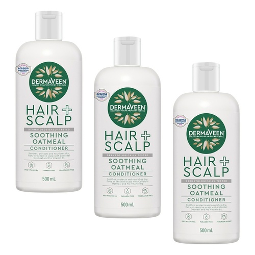 DermaVeen Oatmeal Conditioner for Dry, Flaky or Sensitive Scalps 500mL Pack of 3