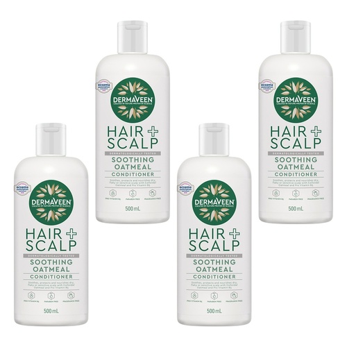 DermaVeen Oatmeal Conditioner for Dry, Flaky or Sensitive Scalps 500mL Pack of 4