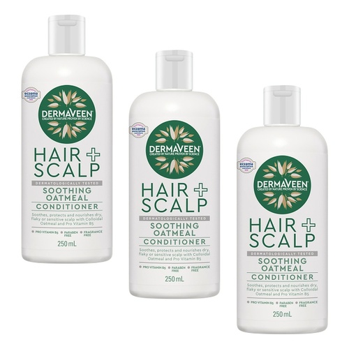 DermaVeen Oatmeal Conditioner for Dry, Flaky or Sensitive Scalps 250mL Pack of 3