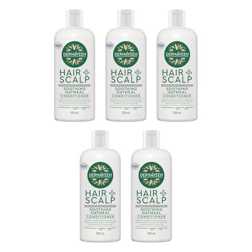 DermaVeen Oatmeal Conditioner for Dry, Flaky or Sensitive Scalps 250mL Pack of 5