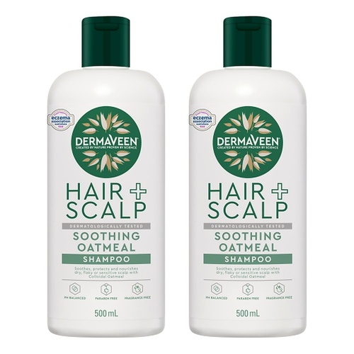 DermaVeen Oatmeal Shampoo for Dry, Flaky or Sensitive Scalps 500mL Pack of 2