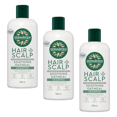 DermaVeen Oatmeal Shampoo for Dry, Flaky or Sensitive Scalps 500mL Pack of 3