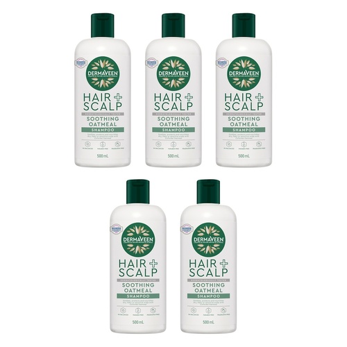 DermaVeen Oatmeal Shampoo for Dry, Flaky or Sensitive Scalps 500mL Pack of 5