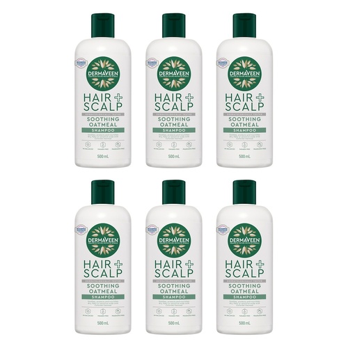 DermaVeen Oatmeal Shampoo for Dry, Flaky or Sensitive Scalps 500mL Pack of 6