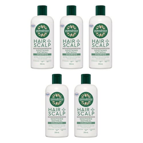DermaVeen Oatmeal Shampoo for Dry, Flaky or Sensitive Scalps 250mL Pack of 5