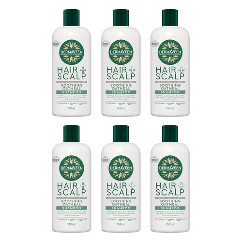 DermaVeen Oatmeal Shampoo for Dry, Flaky or Sensitive Scalps 250mL Pack of 6
