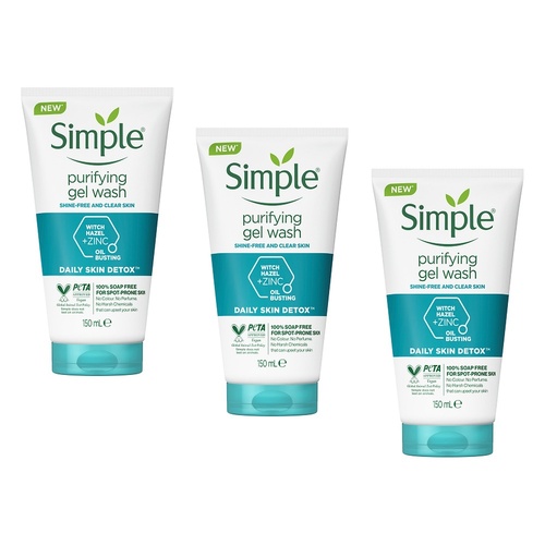 Simple Daily Skin Detox Purifying Facial Wash 150mL Pack of 3