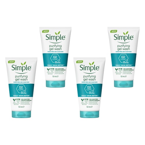 Simple Daily Skin Detox Purifying Facial Wash 150mL Pack of 4
