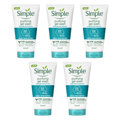 Simple Daily Skin Detox Purifying Facial Wash 150mL Pack of 5