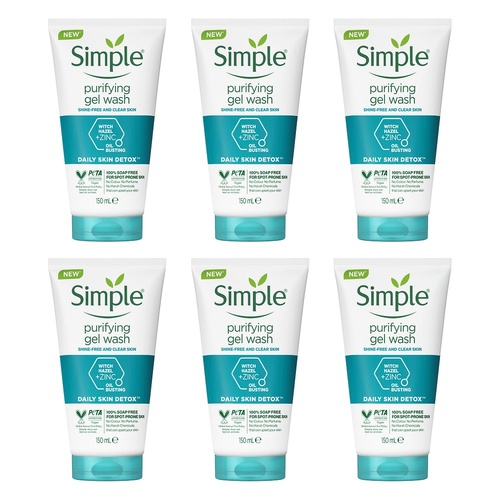 Simple Daily Skin Detox Purifying Facial Wash 150mL Pack of 6