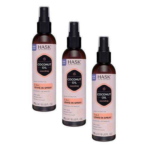HASK Coconut Oil Nourishing 5-in-1 Leave-In Spray 175mL Pack of 3