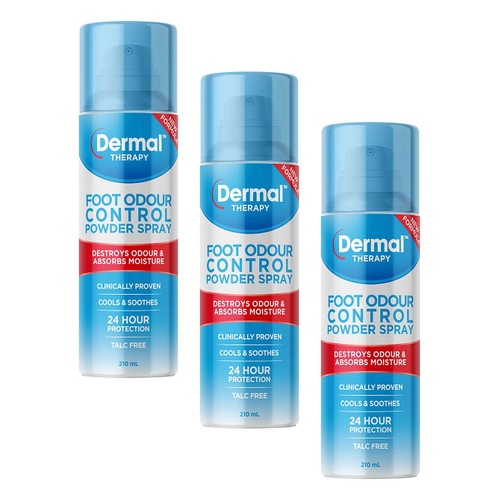 Dermal Therapy Foot Odour Control Powder Spray 210mL Pack of 3
