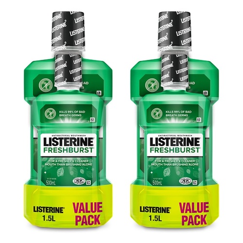 Listerine FreshBurst Antibacterial Mouthwash 1L + 500mL Pack of 2