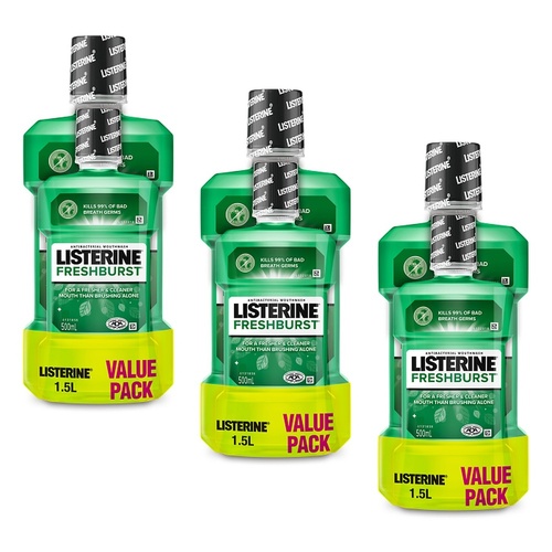 Listerine FreshBurst Antibacterial Mouthwash 1L + 500mL Pack of 3
