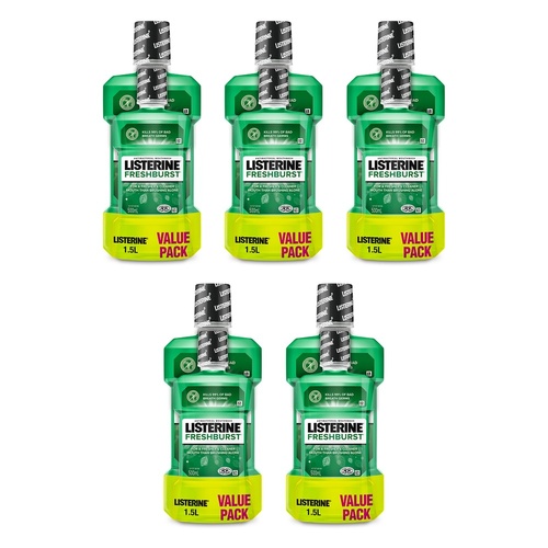 Listerine FreshBurst Antibacterial Mouthwash 1L + 500mL Pack of 5