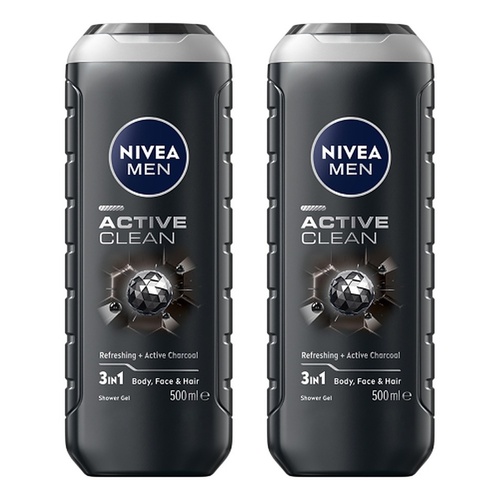 NIVEA Men Active Clean Shower Gel 500mL Pack of 2