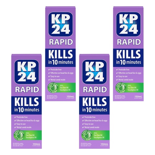 KP24 Rapid Head Lice Treatment Family Pack 150mL Bundle of 4
