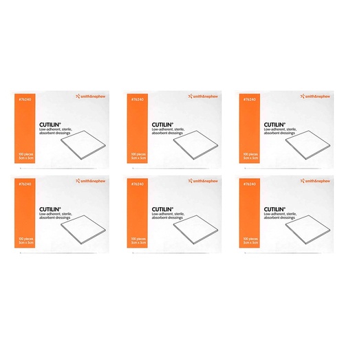 Cutilin Low Adherent Wound Pad 5cm x 5cm 100 Pack Bundle of 6