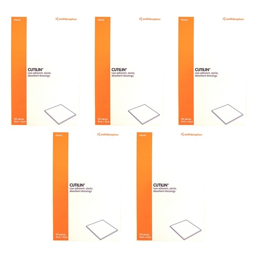 Cutilin Wound Dressing 10cm x 10cm 100 Pack Bundle of 5