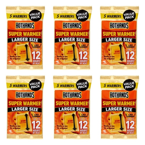 Hot Hands Super Hand & Body Warmer 5 Pack x 6 Bundle of 6