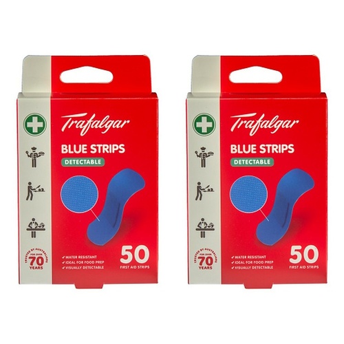 Trafalgar First Aid Blue Plastic Strips 50 Pack Bundle of 2