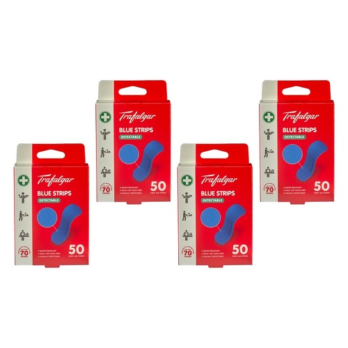Trafalgar First Aid Blue Plastic Strips 50 Pack Bundle of 4