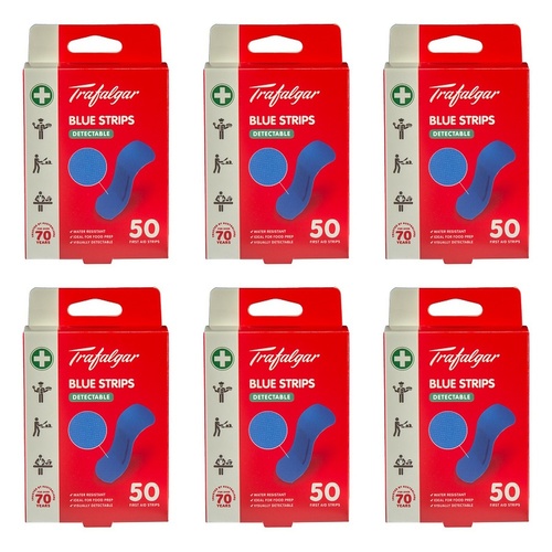 Trafalgar First Aid Blue Plastic Strips 50 Pack Bundle of 6