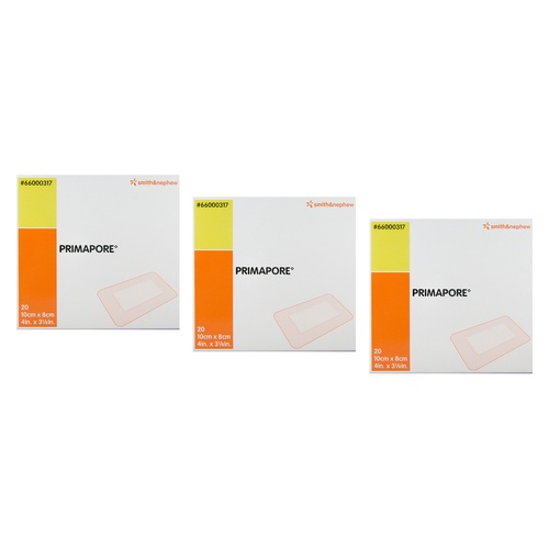 PRIMAPORE Adhesive Wound Dressing 10cm x 8cm 20 Pack Bundle of 3