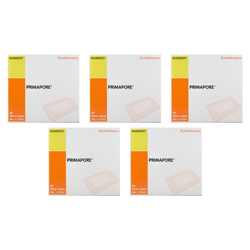 PRIMAPORE Adhesive Wound Dressing 10cm x 8cm 20 Pack Bundle of 5