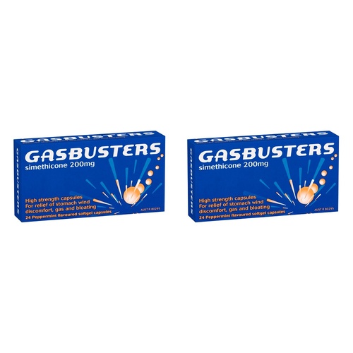 Gasbusters Simethicone 200mg Peppermint Flavoured 24 Soft Gel Capsules Pack of 2