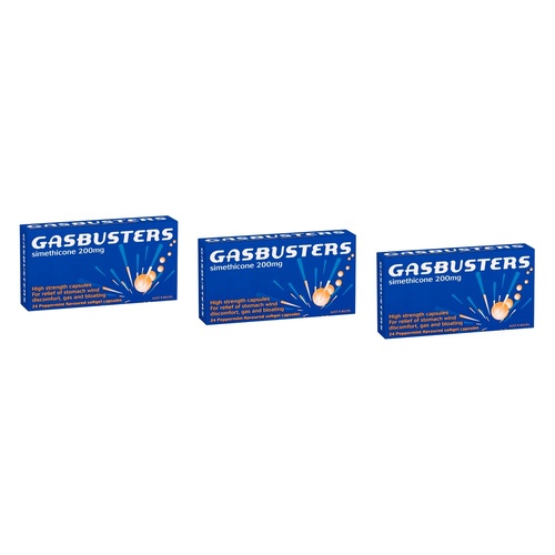 Gasbusters Simethicone 200mg Peppermint Flavoured 24 Soft Gel Capsules Pack of 3
