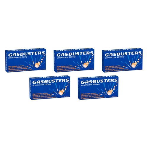 Gasbusters Simethicone 200mg Peppermint Flavoured 24 Soft Gel Capsules Pack of 5