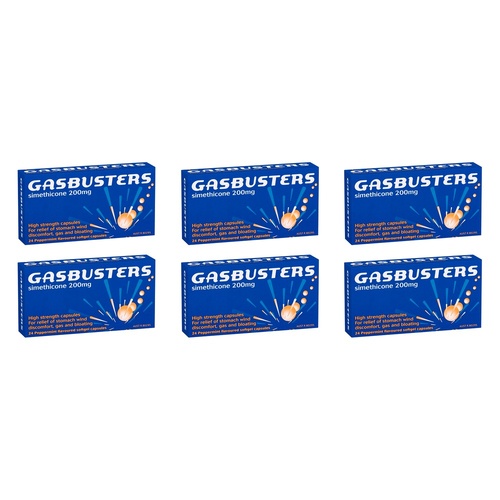 Gasbusters Simethicone 200mg Peppermint Flavoured 24 Soft Gel Capsules Pack of 6