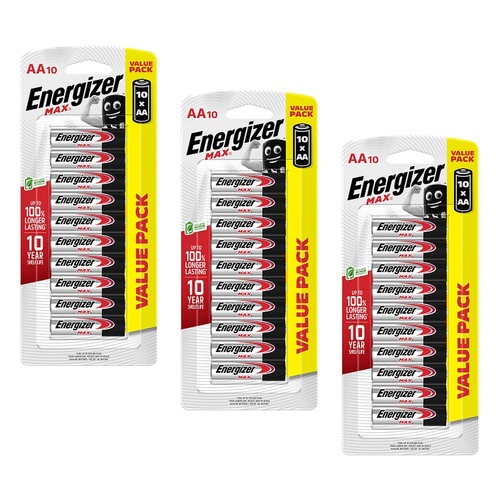 Energizer Max AA Alkaline Batteries 10 Pack Bundle of 3