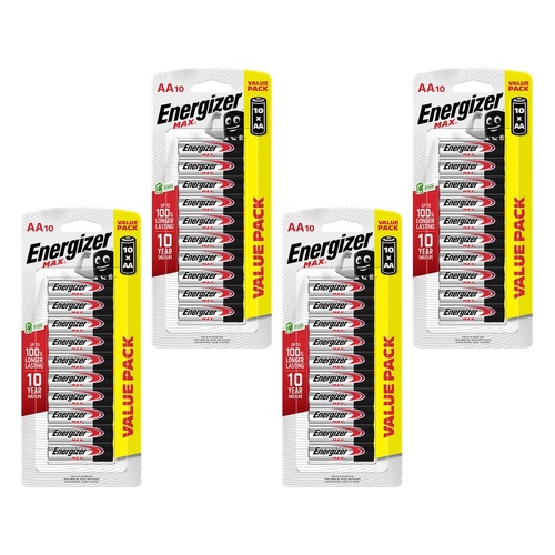 Energizer Max AA Alkaline Batteries 10 Pack Bundle of 4