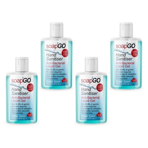 soap2GO Anti-Bacterial Hand Sanitiser Gel 60mL Pack of 4