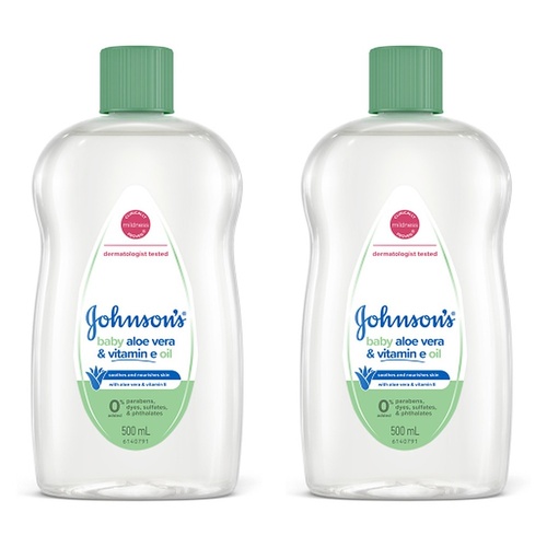 Johnson's Baby Aloe Vera & Vitamin E Oil 500mL Pack of 2