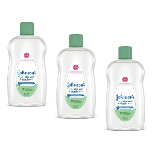 Johnson's Baby Aloe Vera & Vitamin E Oil 500mL Pack of 3
