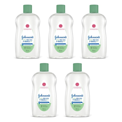 Johnson's Baby Aloe Vera & Vitamin E Oil 500mL Pack of 5