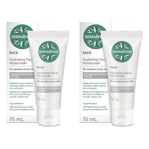 DermaVeen Hydrating Facial Moisturiser 75mL Pack of 2