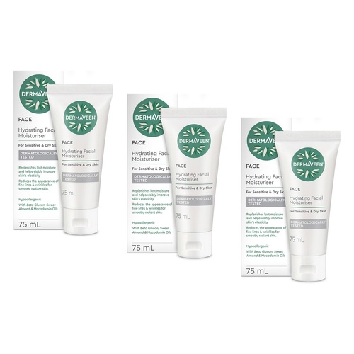 DermaVeen Hydrating Facial Moisturiser 75mL Pack of 3