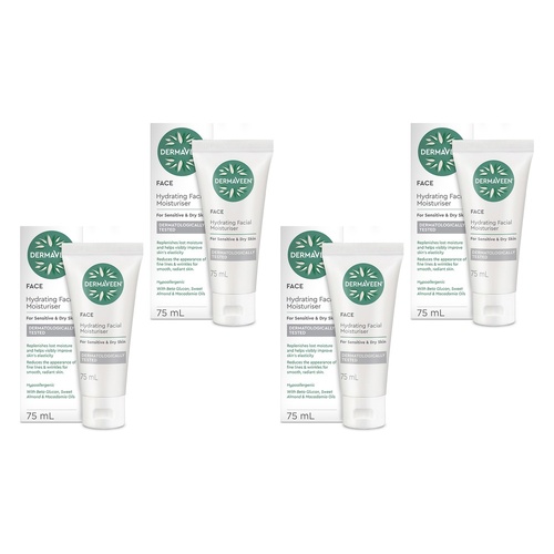 DermaVeen Hydrating Facial Moisturiser 75mL Pack of 4