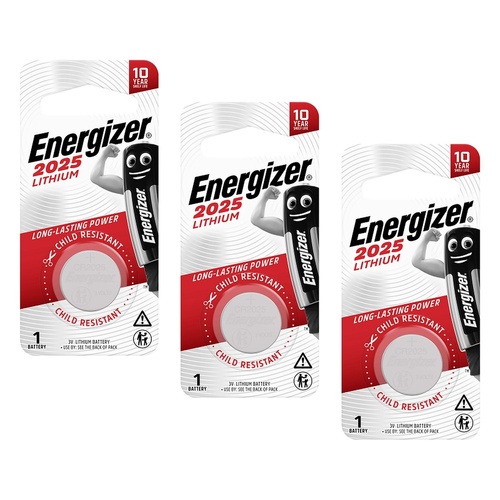 Energizer 2025 Lithium Coin Battery Pack of 3