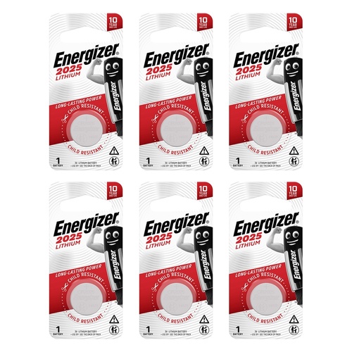 Energizer 2025 Lithium Coin Battery Pack of 6