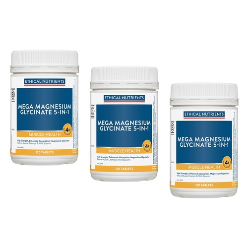 Ethical Nutrients Mega Magnesium Glycinate 5-in-1 120 Tablets Pack of 3