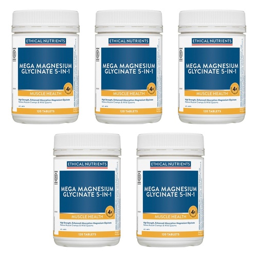 Ethical Nutrients Mega Magnesium Glycinate 5-in-1 120 Tablets Pack of 5