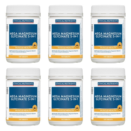 Ethical Nutrients Mega Magnesium Glycinate 5-in-1 120 Tablets Pack of 6